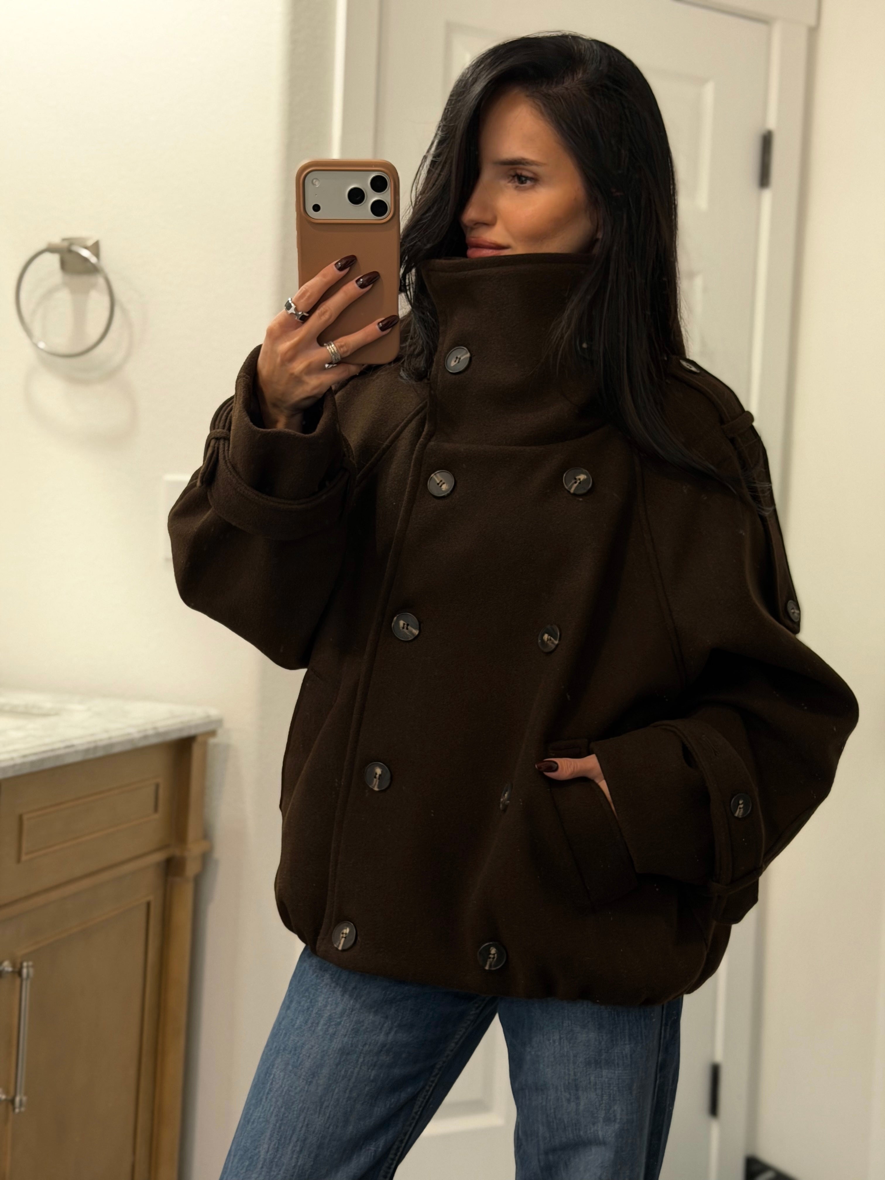 Classic Brown Peacoat Jacket
