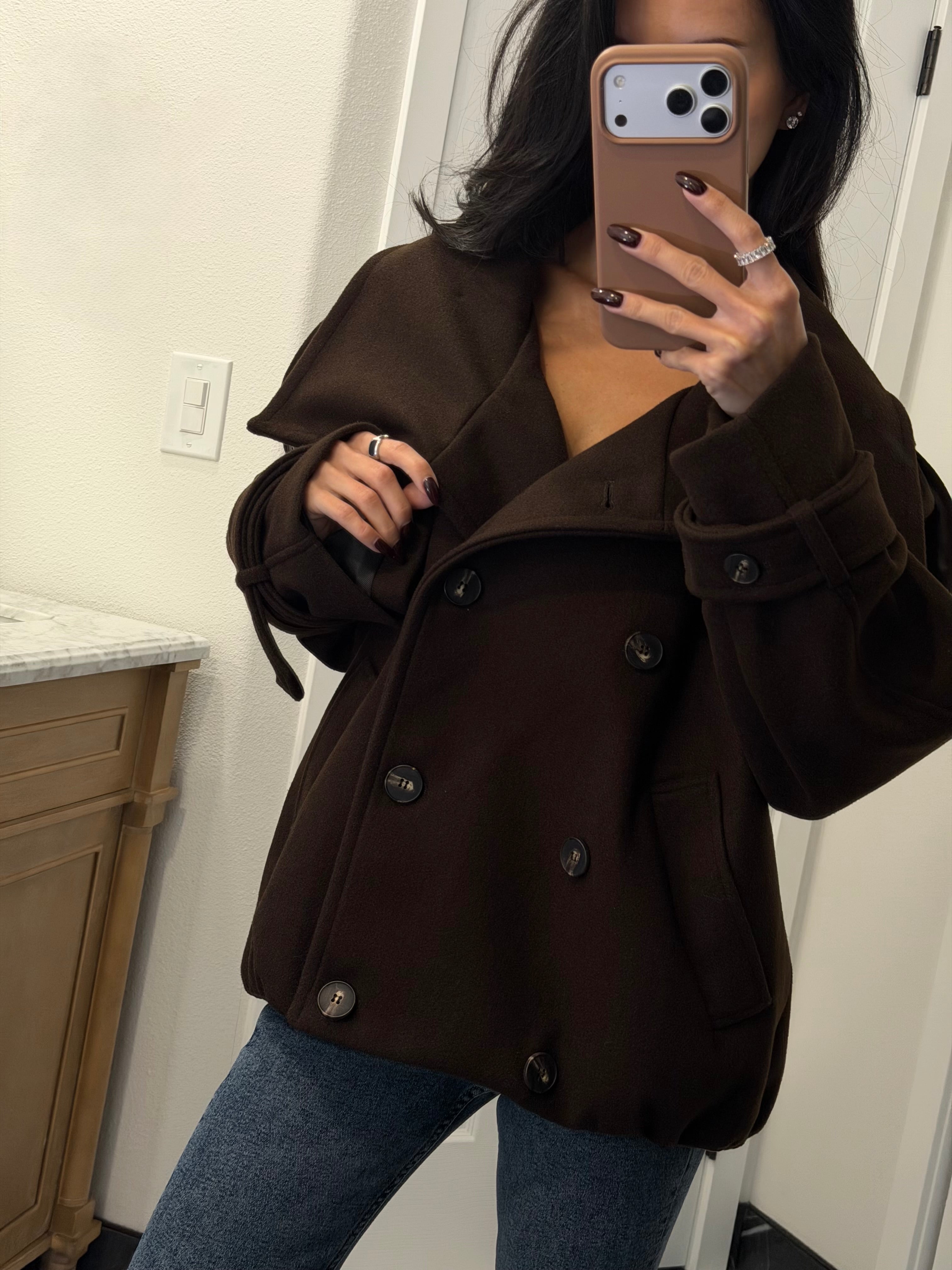 Classic Brown Peacoat Jacket
