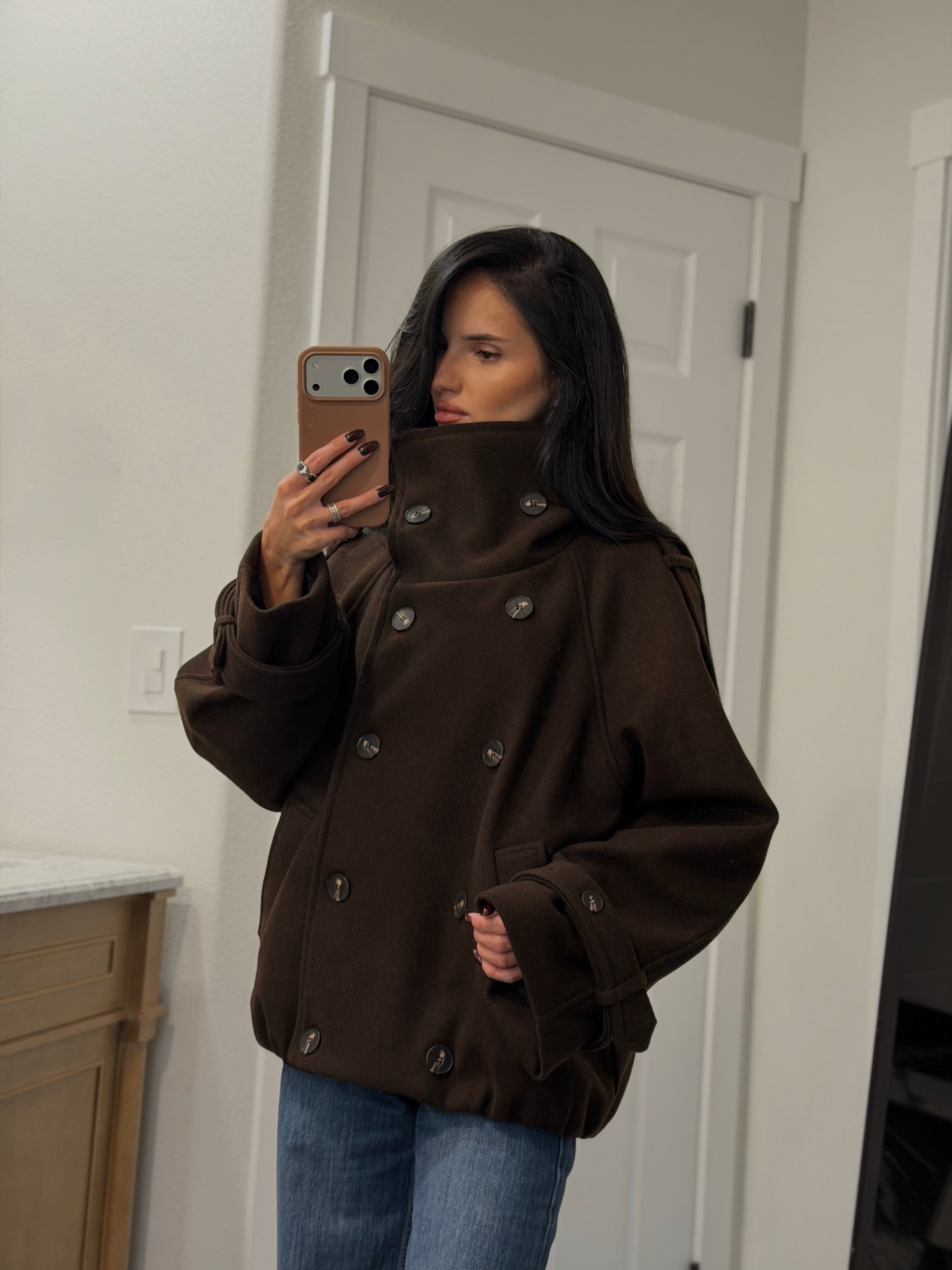 Classic Brown Peacoat Jacket