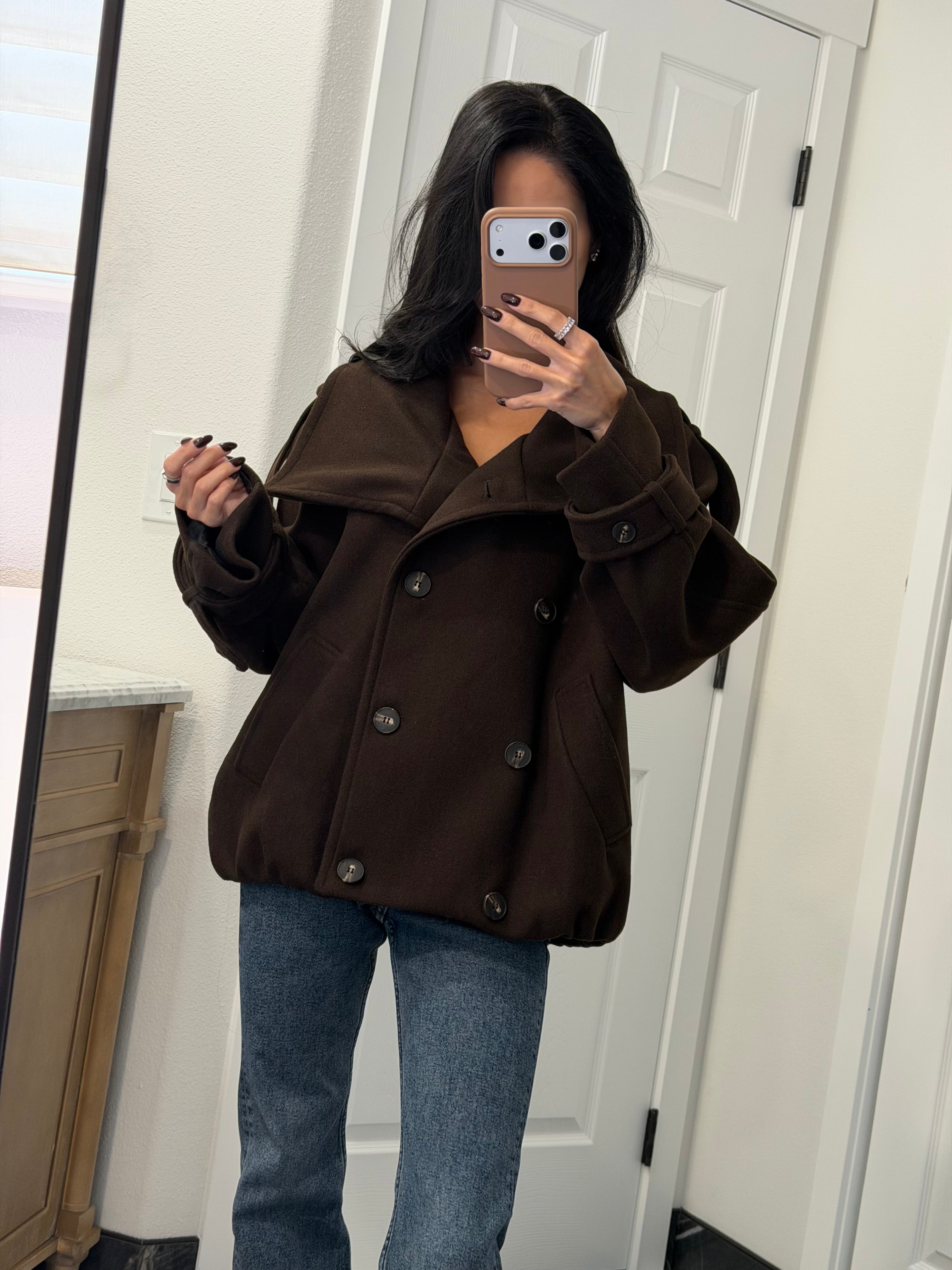 Classic Brown Peacoat Jacket